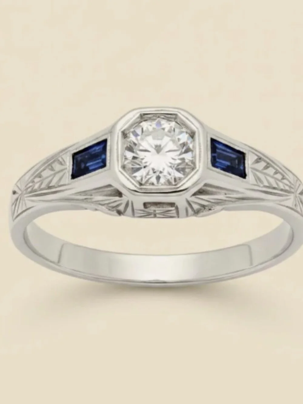 1920's White Gold Sapphire Diamond Bridal Wedding Engagement Art Deco Ring